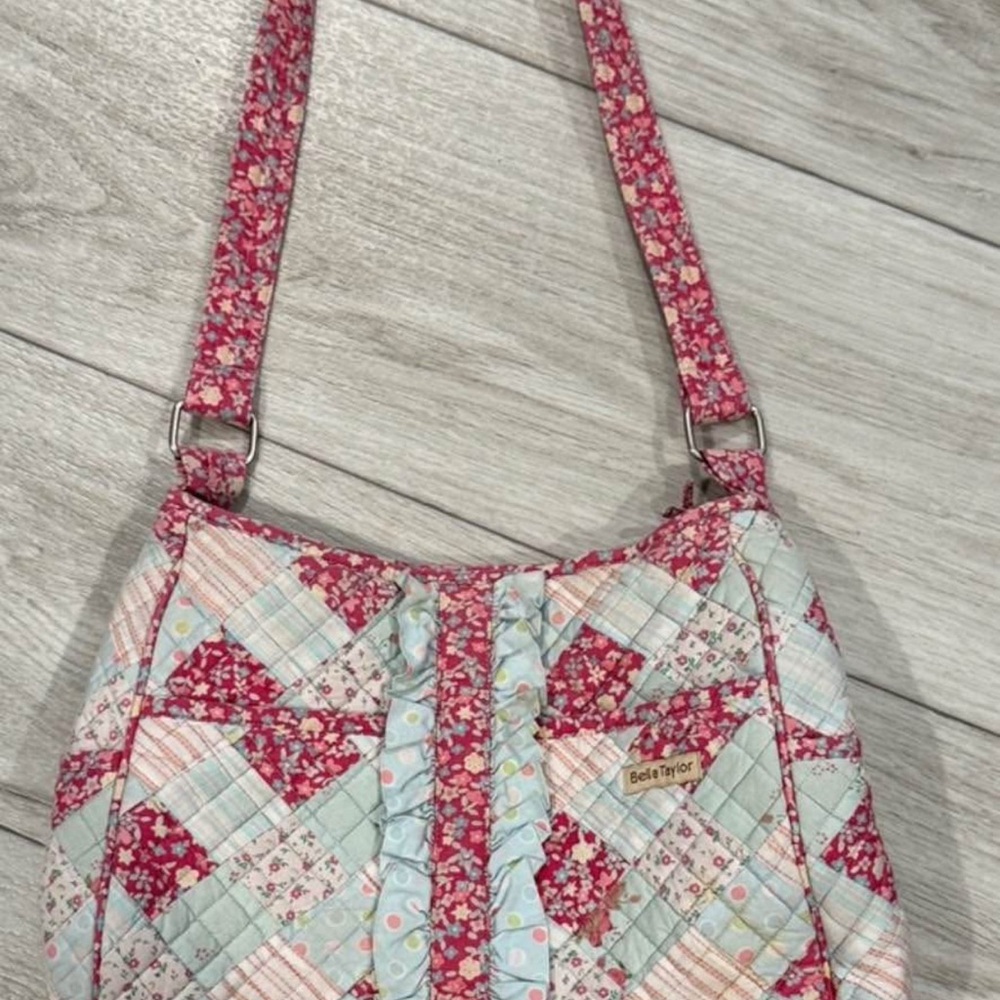 Pink and Blue Patchwork Shoulder Bag